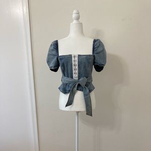 NWT New With Tags Forever 21 denim bustier tie-front top